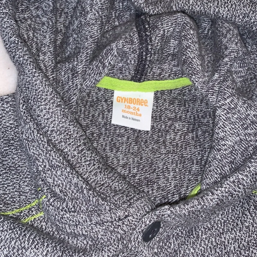 Gymboree Boys Gray Neon Green Hood Sweater 18-24